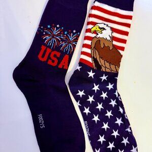 American Flag Bald Eagle Fireworks Stars USA Patriotic 2 Pairs Men's Socks